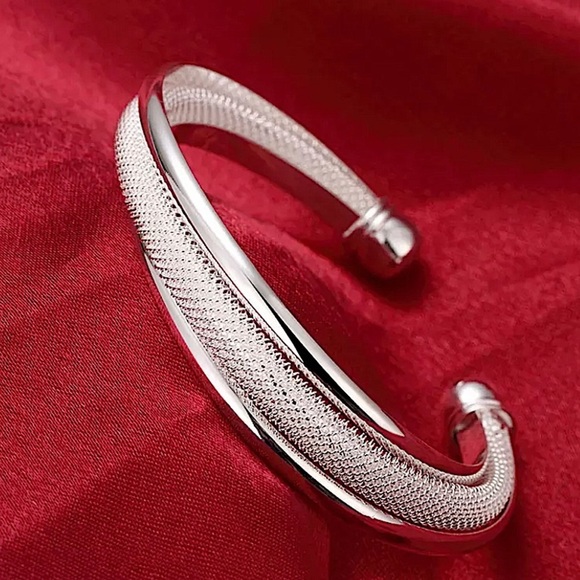 Sterling Silver Mesh Bangle Cuff Bracelet - Picture 3 of 12